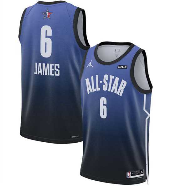 Mens 2023 All-Star #6 LeBron James Blue Game Swingman Stitched Basketball Jersey Dzhi